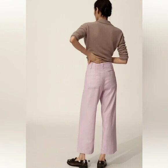 NWT thropologie The Colette Cropped Wide-Leg Linen Pants Sz 30P Lavender 7B408 - Picture 3 of 16